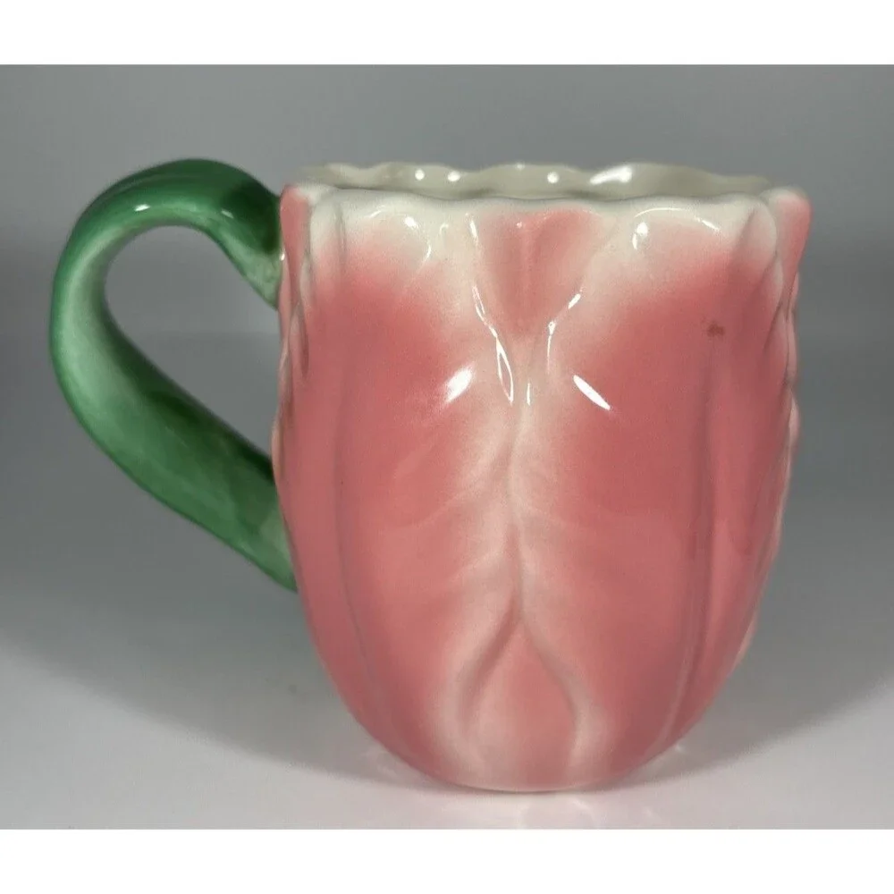 Williams-Sonoma Pink Tulip Flower 16 oz Coffee Tea Mug GUC